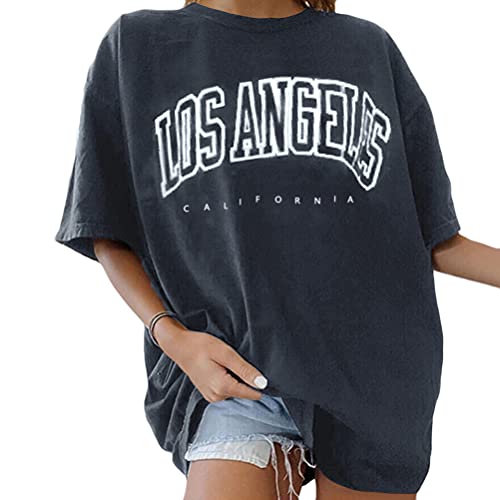 Tomwell Tshirt Damen Kurzarm Sommer Oberteile Oversize Vintage Muster Grafik Drucken Lose Bluse Rundhals Basic Shirt Elegant Pullover Sweatshirt Teenager Mädchen Top Grau XXL von Tomwell