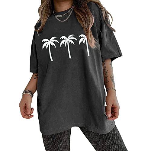 Tomwell Tshirt Damen Kurzarm Sommer Oberteile Oversize Vintage Sterne Sonne und Mond Muster Grafik Drucken Lose Bluse Rundhals Shirt Pullover Sweatshirt Teenager Mädchen Top M Schwarz M von Tomwell