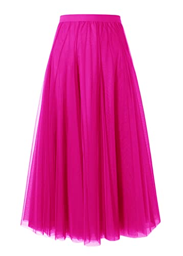 Tomwell Tüllrock A Linie Elastischer Hoher Bund Saum Prinzessin Langer Rock Für Damen Mädchen Einfarbig Röcke Maxiröcke Elegant Swing Unterrock A Rose Rot XXL von Tomwell