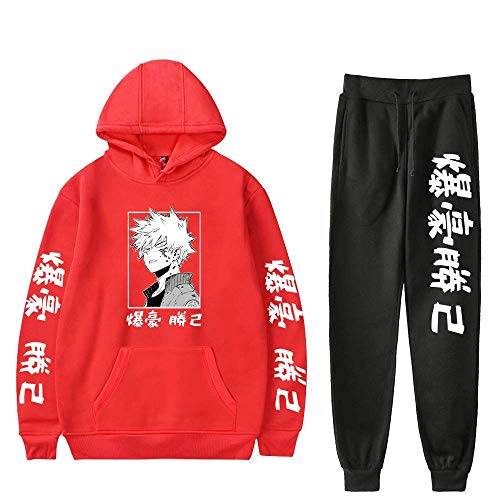 Tomwell Unisex Herren Damen My Hero Academia Hoodie und Jogginghose Set Bakugou Katsuki Männer Sporthose und Kapuzenpullover Sportanzug Jogginganzug A Rot L von Tomwell