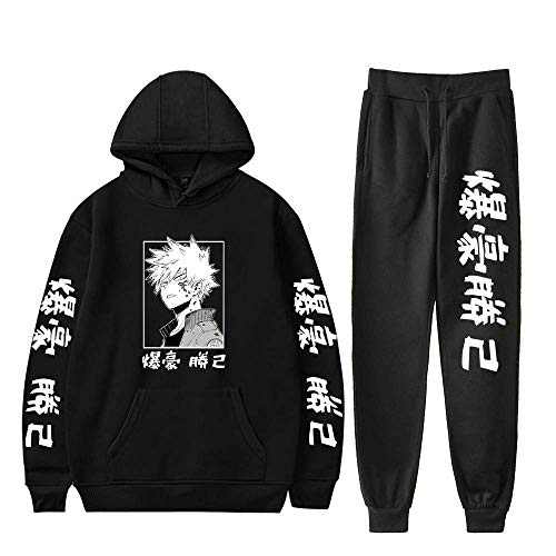 Tomwell Unisex Herren Damen My Hero Academia Hoodie und Jogginghose Set Bakugou Katsuki Männer Sporthose und Kapuzenpullover Sportanzug Jogginganzug A Schwarz 3XL von Tomwell