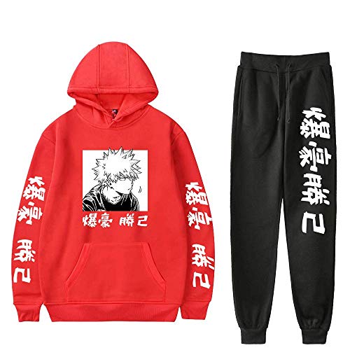 Tomwell Unisex Herren Damen My Hero Academia Hoodie und Jogginghose Set Bakugou Katsuki Männer Sporthose und Kapuzenpullover Sportanzug Jogginganzug C Rot L von Tomwell