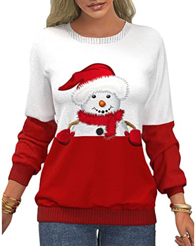 Tomwell Weihnachten Pullover Damen Weihnachtspullover Langarm Pullover Christmas Teenager Weihnachtspulli Strickpullover Festival Casual Sweater Sweatshirts A Weiß 3XL von Tomwell