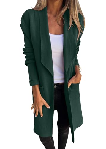 Tomwell Wintermantel Damen Lang Mode Herbst Und Winter Langärmlig Revers Casual Cardigan Strickmantel Windbreaker Jacke A Grün XL von Tomwell