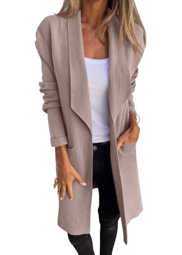 Tomwell Wintermantel Damen Lang Mode Herbst Und Winter Langärmlig Revers Casual Cardigan Strickmantel Windbreaker Jacke A Khaki 3XL von Tomwell