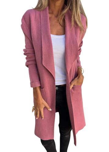 Tomwell Wintermantel Damen Lang Mode Herbst Und Winter Langärmlig Revers Casual Cardigan Strickmantel Windbreaker Jacke A Rosa S von Tomwell