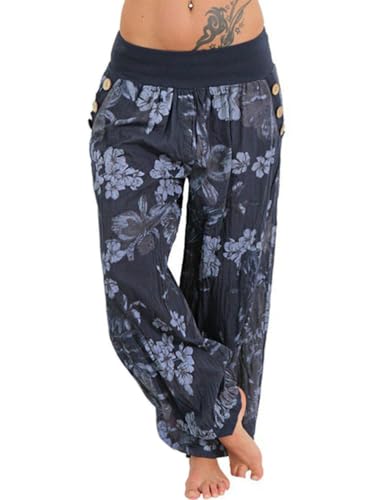 Tomwell Yogahose Damen Lässige Blumenmuster Haremshose Lang Strandhose mit Taschen A Dunkelblau 3XL Tomwell Yogahose Damen Lässige Blumenmuster Haremshose Lang Strandhose mit Taschen A Dunkelblau 3XL von Tomwell