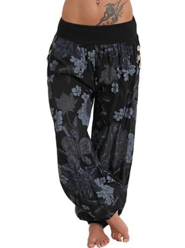 Tomwell Yogahose Damen Lässige Blumenmuster Haremshose Lang Strandhose mit Taschen A Schwarz L Tomwell Yogahose Damen Lässige Blumenmuster Haremshose Lang Strandhose mit Taschen A Schwarz L von Tomwell