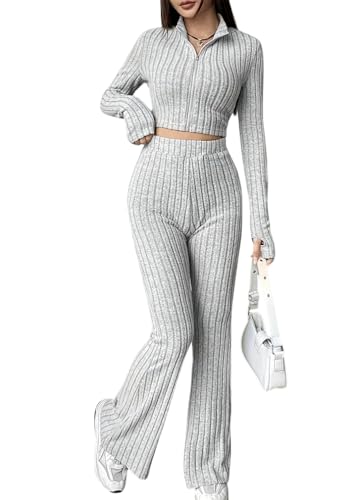 Tomwell Zweiteiler Damen Lounge Set Langarm Gerippt Crop Top Und Hose Loungewear Set Slim Fit Zweiteiler Outfit A Grau L Tomwell Zweiteiler Damen Lounge Set Langarm Gerippt Crop Top Und Hose Loungewear Set Slim Fit Zweiteiler Outfit A Grau L von Tomwell