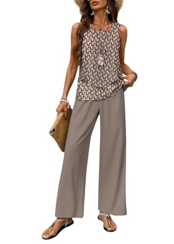 Tomwell Zweiteiler Damen Quadratischer Ausschnitt Sommer Outfits Ärmellos Hosenanzug Tank Top und Hose mit Weitem Bein Sets C Grau M Tomwell Zweiteiler Damen Quadratischer Ausschnitt Sommer Outfits Ärmellos Hosenanzug Tank Top und Hose mit Weitem Bein Sets C Grau M von Tomwell