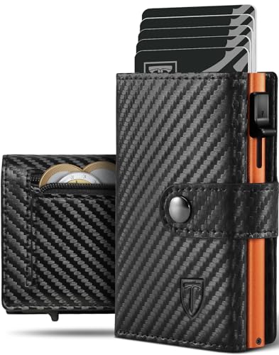 Tomylv Geldbörse Herren RFID Schutz Stilvoll Kohlefaserleder Portmonee Reisezubehör-Bi-Fold-Brieftasche, Schwarz & Orange von Tomylv