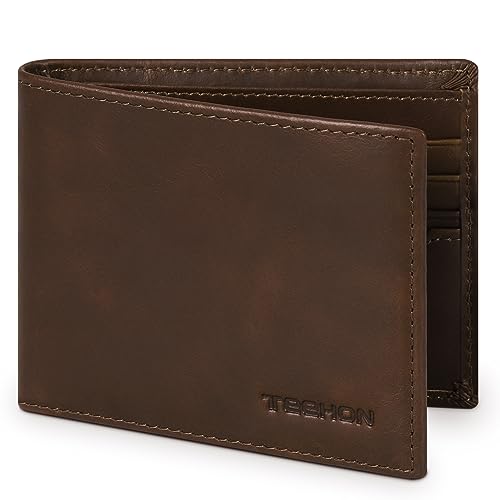 Geldbörse Herren Slim RFID Schutz Echtes Leder Leder Portmonee Herren, Kartenetui Kreditkartenetui mit 10 Kartenfächer, 2 Banknotenfächer, 2 Ausweisfenster und Geschenkbox & Postkarte– Braun von Tomylv