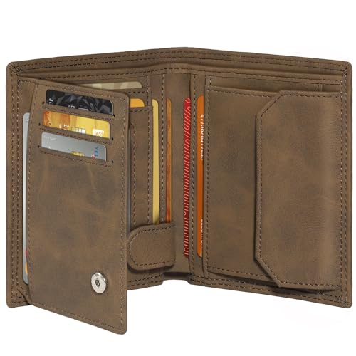 Tomylv Geldbörsen Herren, RFID-blockierende Leder Portmonee Herren mit 11 kartenetui, 1 Ausweisfenster & Fotofenster, Münzfach mit Knopf, 2 Geldscheinfächern, Geldbeutel mit Geschenkbox – Braun von Tomylv