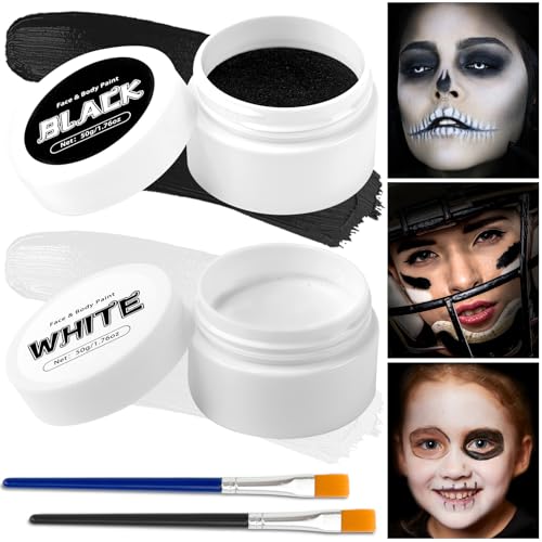 TonJin Black + White + Red Face Body Paint Set,Non-Toxic Professional Paint Palette Kit with 3 Brushes for Kids & Adults Art Theater Halloween Party Cosplay Clown Corpse Paint SFX Makeup(150g) von TonJin