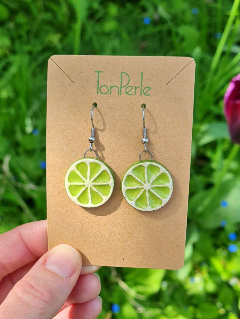 Keramik Limetten Ohrringe, Keramikschmuck, Grüne Runde Ohrringe Zitrone Limette Geschenk Mama Geburtstag Ostern von TonPerle