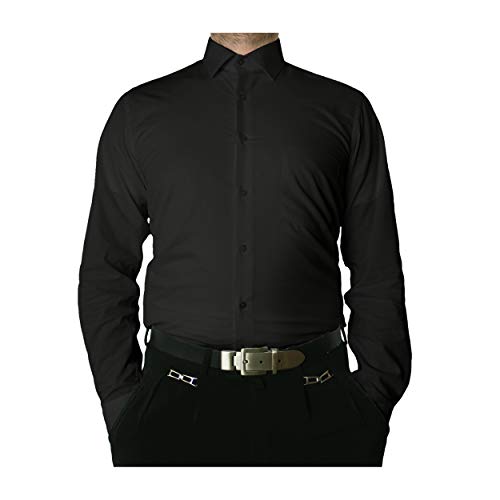 TONELLI Designer Herren Hemd Schwarz Bügelfrei klassischer Kragen Herrenhemd Kentkragen Langarm Größe M 39 von TONELLI