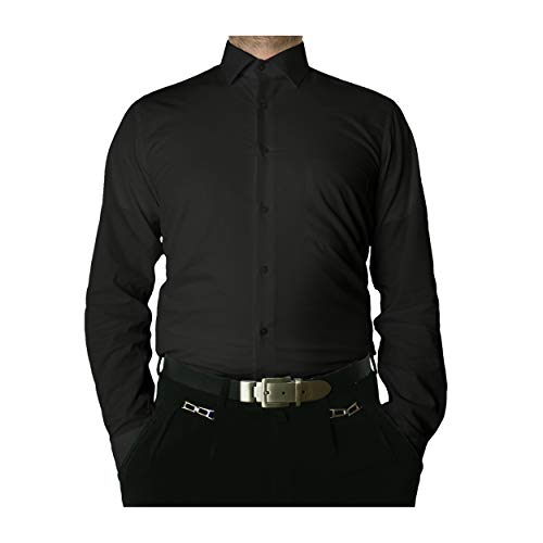TONELLI Designer Herren Hemd Schwarz Bügelfrei klassischer Kragen Herrenhemd Kentkragen Langarm Größe XXL 45 von Tonelli