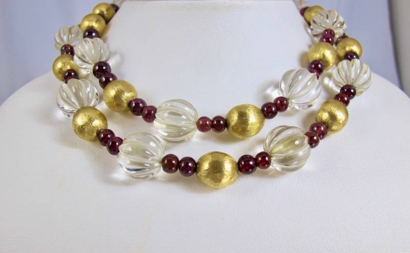 14K Gelbgold Bergkristall Granat Gold Perlenkette Opernlänge 14K Gelbgold Bergkristall Granat Gold Perlenkette Opernlänge von TonettesTreasures