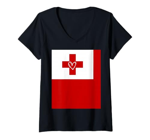 Damen Tonga-Flagge Tongan Heart Proud Heritage National Day T-Shirt mit V-Ausschnitt von Tonga Flag Tongan Proud National Day Gifts Idea
