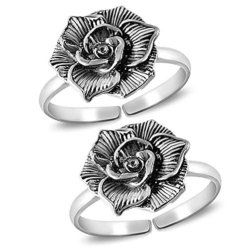 TONGARI Blooming Rose Design Antik Silber oxidiertes Silber Zehenringe in reinem 92,5 Sterling Silber für Frauen | Pure Chandi Bichiya | Verstellbares Nicht-Edelmetall | Kein Edelstein, Adjustable, von Tongari
