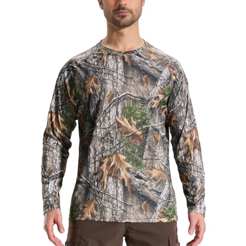 Tongcamo Sonnenschutz T-Shirt Camo Herren Jagdshirt Langarm Rundhals Quick-Dry UPF 50+ Wandern Fischen von Tongcamo