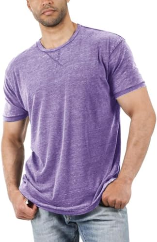 Herren T Shirt, Basic Mit Rundhals Einfarbig Slim fit Kurzarm Casual Top für Männer, Sport Trainingsshirt Men Lila XL von Tongmingyun