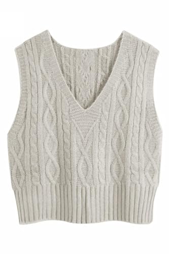 Pullunder Damen Ärmellos V-Ausschnitt Strickweste Pullover Elegant Strickpullover Strickpulli Casual Damen Herbst Winterpullover Sweater Vest Beige XXL von Tongmingyun