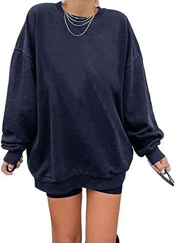 Sweatshirt Damen Los Angeles Pullover Oversized Langarmshirt Rundhals Basic Loose Tops Ohne Kapuze Teenager Mädchen Vintage Oberteile Shirts Dunkelblau S von Tongmingyun