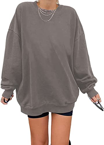 Sweatshirt Damen Los Angeles Pullover Oversized Langarmshirt Rundhals Basic Loose Tops Ohne Kapuze Teenager Mädchen Vintage Oberteile Shirts Grau M von Tongmingyun