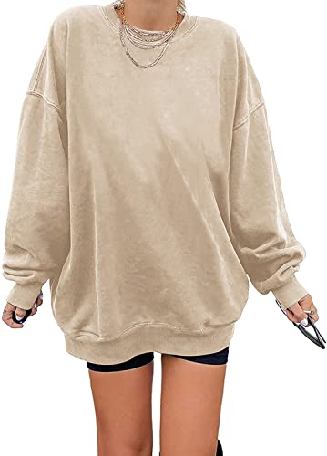 Sweatshirt Damen Los Angeles Pullover Oversized Langarmshirt Rundhals Basic Loose Tops Ohne Kapuze Teenager Mädchen Vintage Oberteile Shirts Khaki L von Tongmingyun