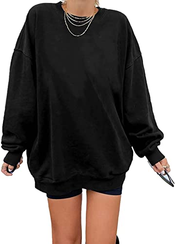Sweatshirt Damen Los Angeles Pullover Oversized Langarmshirt Rundhals Basic Loose Tops Ohne Kapuze Teenager Mädchen Vintage Oberteile Shirts Schwarz XL von Tongmingyun