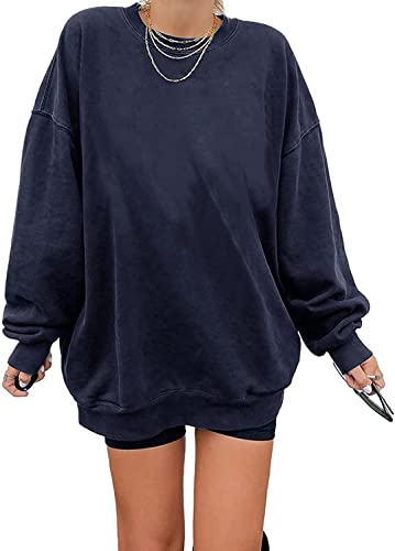 Sweatshirt Damen Los Angeles Pullover Oversized Langarmshirt Rundhals Pulli Basic Loose Tops Ohne Kapuze Teenager Vintage Oberteile Shirts Dunkelblau XXL von Tongmingyun