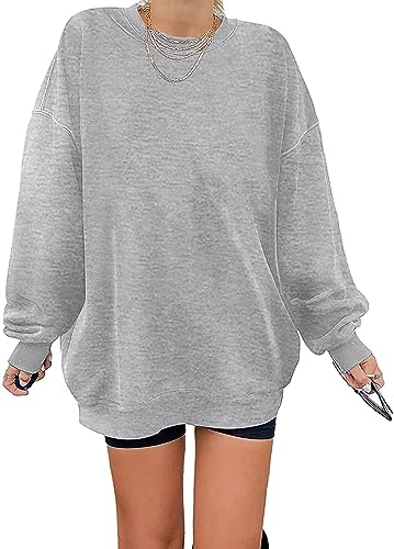 Sweatshirt Damen Los Angeles Pullover Oversized Langarmshirt Rundhals Pulli Basic Loose Tops Ohne Kapuze Teenager Vintage Oberteile Shirts Hellgrau L von Tongmingyun