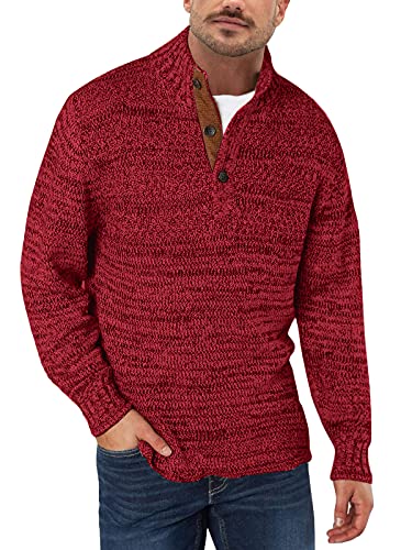 Tongmingyun Pullover Herren Strickpullover Basic Sweatshirt für Männer Klassischer Stehkragen Gestricktes Thermopullover Men Oberteile Top Rot M von Tongmingyun