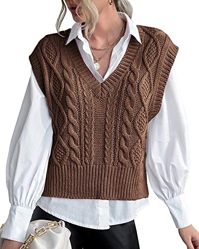Tongmingyun Pullunder Damen Ärmellos V-Ausschnitt Strick Pullover Basic Strickweste Einfarbig Tank Top für Business Freizeit Sweater Weste Frauen Kaffee M Tongmingyun Pullunder Damen Ärmellos V-Ausschnitt Strick Pullover Basic Strickweste Einfarbig Tank Top für Business Freizeit Sweater Weste Frauen Kaffee M von Tongmingyun