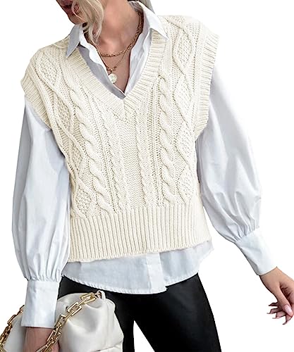 Tongmingyun Pullunder Damen Ärmellos V-Ausschnitt Strick Pullover Basic Strickweste Einfarbig Tank Top für Business Freizeit Sweater Weste Frauen Weiß XXL Tongmingyun Pullunder Damen Ärmellos V-Ausschnitt Strick Pullover Basic Strickweste Einfarbig Tank Top für Business Freizeit Sweater Weste Frauen Weiß XXL von Tongmingyun