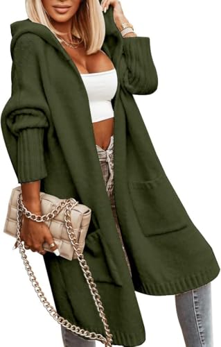 Tongmingyun Strickjacke Damen Lang Cardigan mit Kapuze Winter Grobstrickjacke Casual Lose Strickmantel Jacke Elegant Longstrickjacke Open Front Sweater Armeegrün XL Tongmingyun Strickjacke Damen Lang Cardigan mit Kapuze Winter Grobstrickjacke Casual Lose Strickmantel Jacke Elegant Longstrickjacke Open Front Sweater Armeegrün XL von Tongmingyun