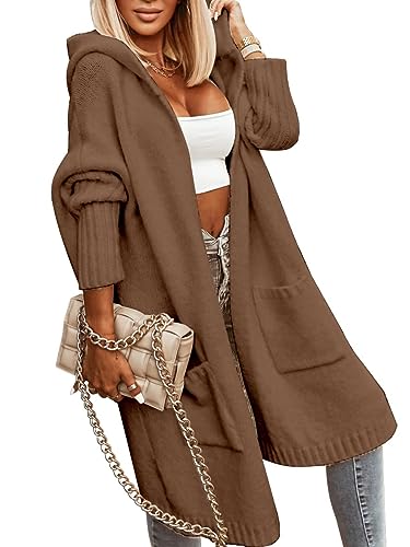 Tongmingyun Strickjacke Damen Lang Cardigan mit Kapuze Winter Grobstrickjacke Casual Lose Strickmantel Jacke Elegant Longstrickjacke Open Front Sweater Braun XXL Tongmingyun Strickjacke Damen Lang Cardigan mit Kapuze Winter Grobstrickjacke Casual Lose Strickmantel Jacke Elegant Longstrickjacke Open Front Sweater Braun XXL von Tongmingyun