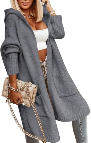 Tongmingyun Strickjacke Damen Lang Cardigan mit Kapuze Winter Grobstrickjacke Casual Lose Strickmantel Jacke Elegant Longstrickjacke Open Front Sweater Dunkelgrau XXL Tongmingyun Strickjacke Damen Lang Cardigan mit Kapuze Winter Grobstrickjacke Casual Lose Strickmantel Jacke Elegant Longstrickjacke Open Front Sweater Dunkelgrau XXL von Tongmingyun