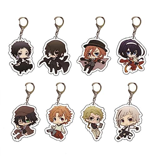 8pcs Bungo Stray Dogs Schlüsselanhänger Set Cartoon Anime Schlüsselanhänger Dazai Osamu Ranpo Edogawa Cosplay Acryl Schlüsselanhänger Sammlung Geschenk Dekoration Anhänger von Tongyundacheng