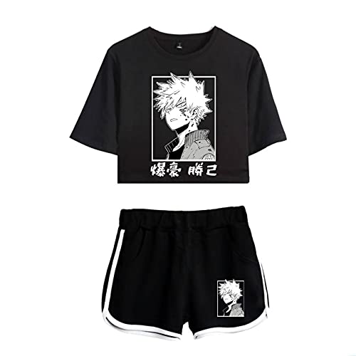 Damen-Trainingsanzug My Hero Academia kurzärmeliges T-Shirt Shorts Sportbekleidung Sommer Casual Crop Tops und Shorts Anime Loungewear Sets Schlafanzug Yoga Kleidung, Typ 4, S von Tongyundacheng