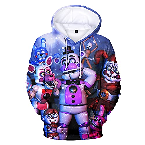 FNAF Hoodie 3D gedruckt Five Nights Game Print Pullover Sweatshirt mit Taschen Casual Fashion Langarm Kapuzenoberteile für Teenager Erwachsene, Typ A, S von Tongyundacheng