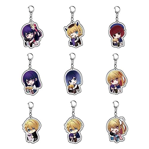 Tongyundacheng 9 Pcs Anime Oshi no Ko Keychain Cartoon Acryl Schlüsselanhänger Anhänger Hoshino Ai Rubii Figur Cosplay Requisiten Fans Sammlung Kleidung Rucksack Dekoration Ornament von Tongyundacheng