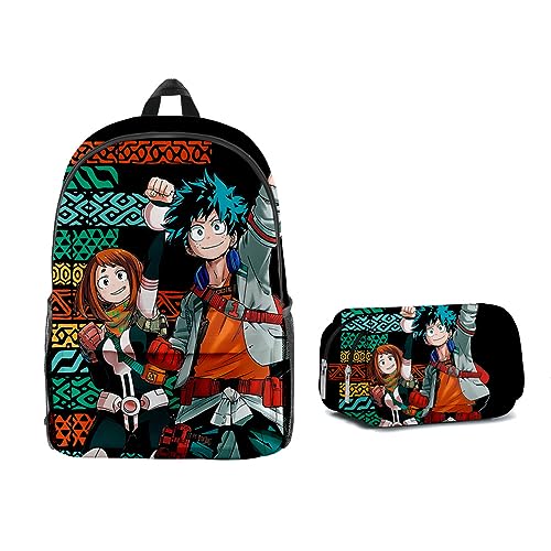 Tongyundacheng Anime My Hero Academia Rucksack 2-teiliges Set Kinder Schultasche mit Federmäppchen Schüler Büchertasche für Jungen Mädchen Fans Geschenke, Typ 11, 47*31*18cm(Backpack) von Tongyundacheng