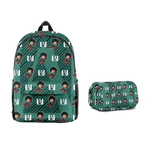 Tongyundacheng Anime My Hero Academia Rucksack 2-teiliges Set Kinder Schultasche mit Federmäppchen Schüler Büchertasche für Jungen Mädchen Fans Geschenke, Typ 14, 47*31*18cm(Backpack) von Tongyundacheng