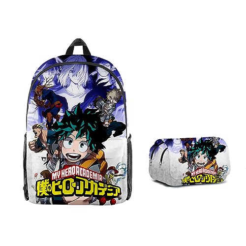 Tongyundacheng Anime My Hero Academia Rucksack 2-teiliges Set Kinder Schultasche mit Federmäppchen Schüler Büchertasche für Jungen Mädchen Fans Geschenke, Typ 18, 47*31*18cm(Backpack) von Tongyundacheng