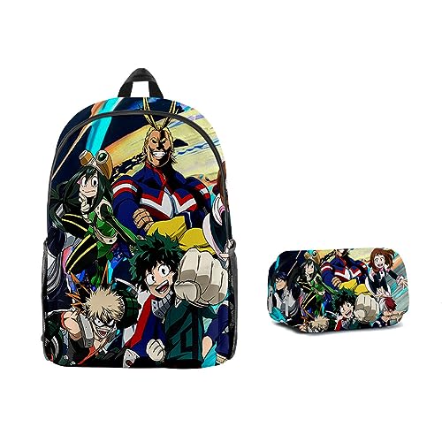 Tongyundacheng Anime My Hero Academia Rucksack 2-teiliges Set Kinder Schultasche mit Federmäppchen Schüler Büchertasche für Jungen Mädchen Fans Geschenke, Typ 19, 47*31*18cm(Backpack) von Tongyundacheng