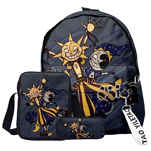 Tongyundacheng FNAF Rucksack 3 Stück Set Sonne und Mond 3D Gedruckt Cartoon Schultasche Umhängetasche Federmäppchen Set Mode Daypack für Jungen Mädchen, Typ 1, 40x29x12cm(backpack) von Tongyundacheng