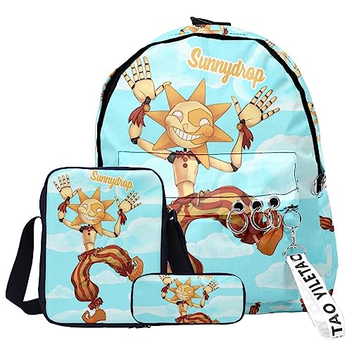 Tongyundacheng FNAF Rucksack 3 Stück Set Sonne und Mond 3D Gedruckt Cartoon Schultasche Umhängetasche Federmäppchen Set Mode Daypack für Jungen Mädchen, Typ 13, 40x29x12cm(backpack) von Tongyundacheng