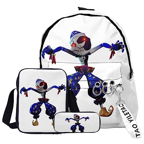 Tongyundacheng FNAF Rucksack 3 Stück Set Sonne und Mond 3D Gedruckt Cartoon Schultasche Umhängetasche Federmäppchen Set Mode Daypack für Jungen Mädchen, Typ 19, 40x29x12cm(backpack) von Tongyundacheng